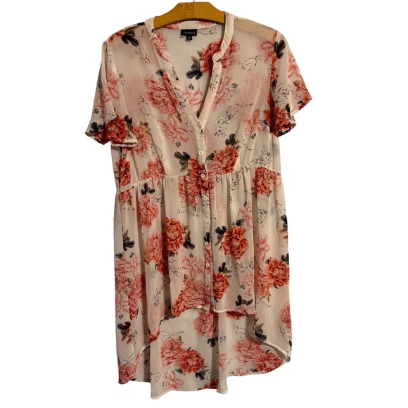 torrid Tops - Torrid 00 Floral Print High Low Chiffon Button Front Tunic Shirt Womens Sz 10/12
